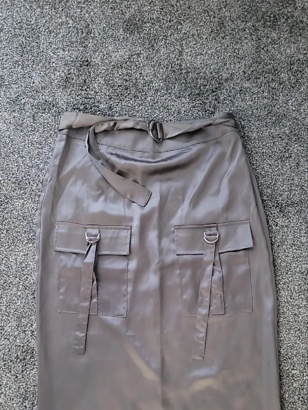 Forever 21 Taupe Satin Pencil Skirt with Front Flap Pockets